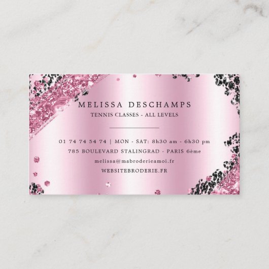 魅力的で黒いピンクのグリッターは額のメーキャップアーティストを打ちます 名刺 (裏面)