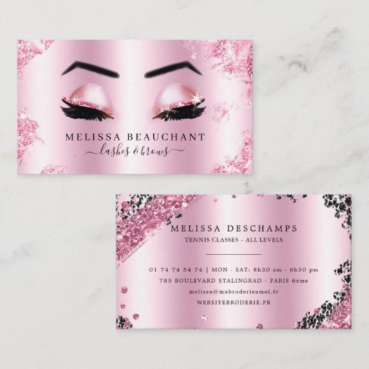 魅力的で黒いピンクのグリッターは額のメーキャップアーティストを打ちます 名刺 (正面/裏面)