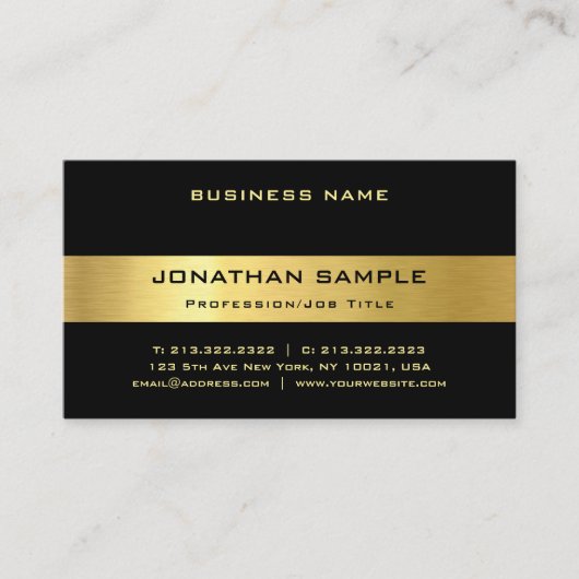 魅力的で黒い金ゴールドの粋で豪華でモダンなテンプレート 名刺 (正面)