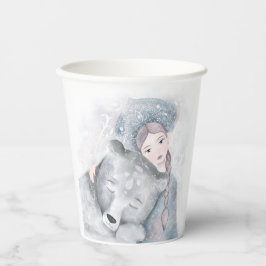 魅力的なお洒落クマと女の子のクリスマス 紙コップ