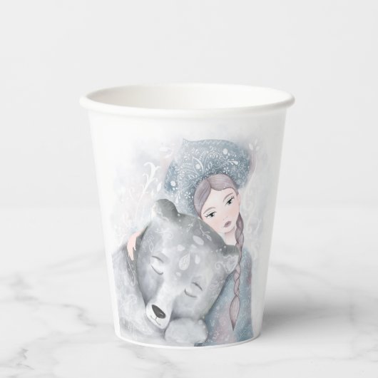 魅力的なお洒落クマと女の子のクリスマス 紙コップ (正面)