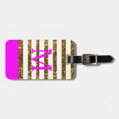 魅力的なかショッキングピンクの金ゴールドのスパンコールかパーソナライズ ラゲッジタグ (正面横)