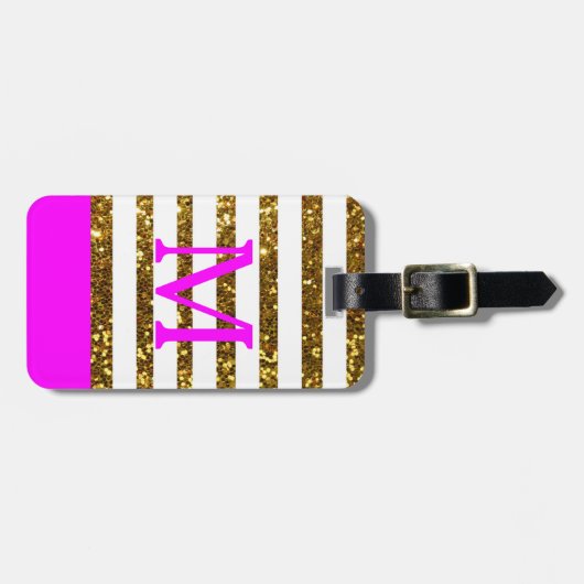 魅力的なかショッキングピンクの金ゴールドのスパンコールかパーソナライズ ラゲッジタグ (正面横)