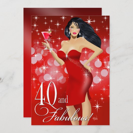 魅力的なきらめく爆弾第40の誕生日|の赤 招待状 (正面/裏面)
