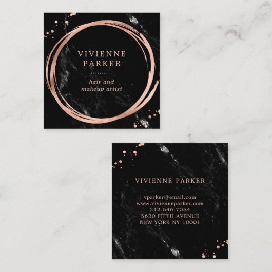 魅力的なのどの黒い大理石のばら色の金ゴールドの一見 スクエア名刺 (正面/裏面)