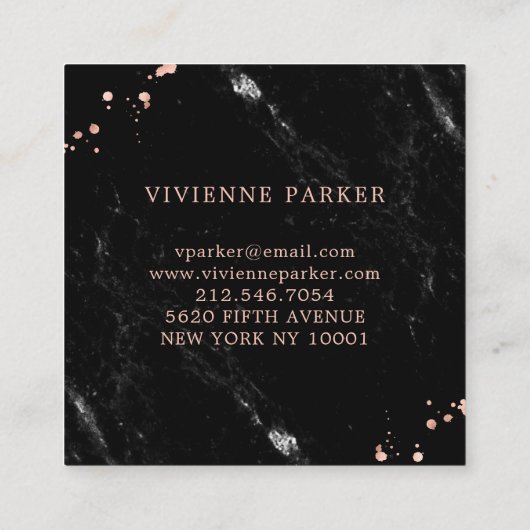 魅力的なのどの黒い大理石のばら色の金ゴールドの一見 スクエア名刺 (裏面)