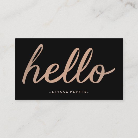 魅力的なのどの黒のばら色の金ゴールドのタイポグラフィこんにちは 名刺 (正面)