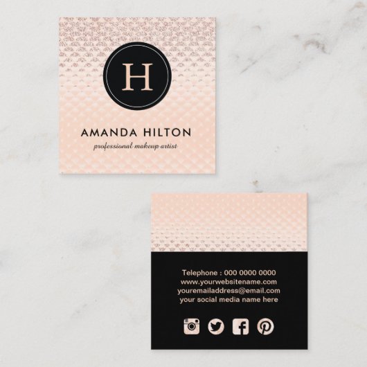 魅力的なばら色の金ゴールドの名刺のテンプレート スクエア名刺 (正面/裏面)