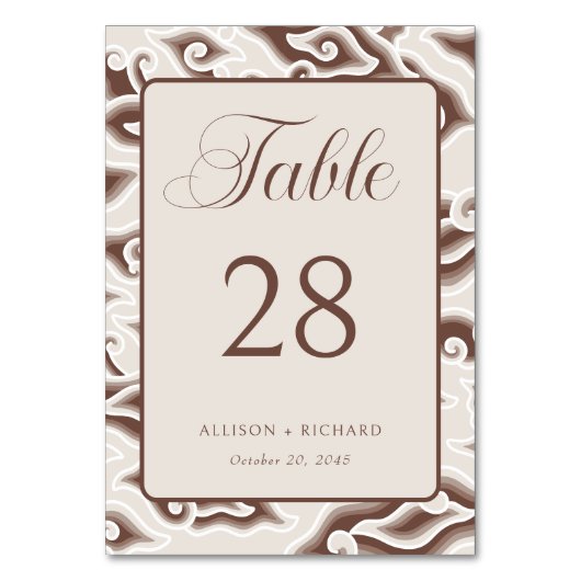魅力的なろうけつ染めの夢素朴:ブラウン結婚ズ テーブルナンバー (正面)