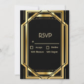 魅力的なアールデコ金ゴールドオンブラックヴィンテージRSVPカード 招待状 (正面)