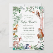 魅力的なウッドランド森林ニュートラルかわいい赤ちゃんシャワー 招待状 (正面)