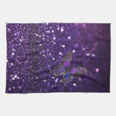 魅力的なエレガンス：紫の輝く蝶 キッチンタオル (横)