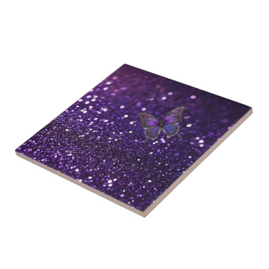 魅力的なエレガンス:紫の輝く蝶 タイル (側面)