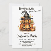 魅力的なカボチャの魔女ハットかわいいハロウィーン 招待状 (正面)