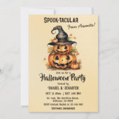 魅力的なカボチャの魔女ハットかわいいハロウィーン 招待状 (正面)