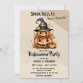 魅力的なカボチャの魔女ハットかわいいハロウィーン 招待状 (正面)