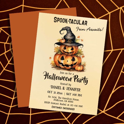 魅力的なカボチャの魔女ハットかわいいハロウィーン 招待状