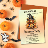 魅力的なカボチャの魔女ハットかわいいハロウィーン 招待状