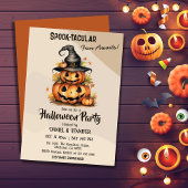 魅力的なカボチャの魔女ハットかわいいハロウィーン 招待状