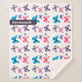 魅力的なカラフル蝶のパーソナライズ名 シェルパブランケット (正面)