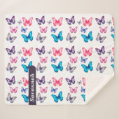 魅力的なカラフル蝶のパーソナライズ名 シェルパブランケット (正面(横))