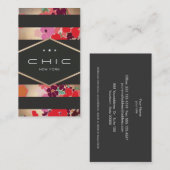 魅力的なカラフル金ゴールドフローラストライプの 名刺 (正面/裏面)