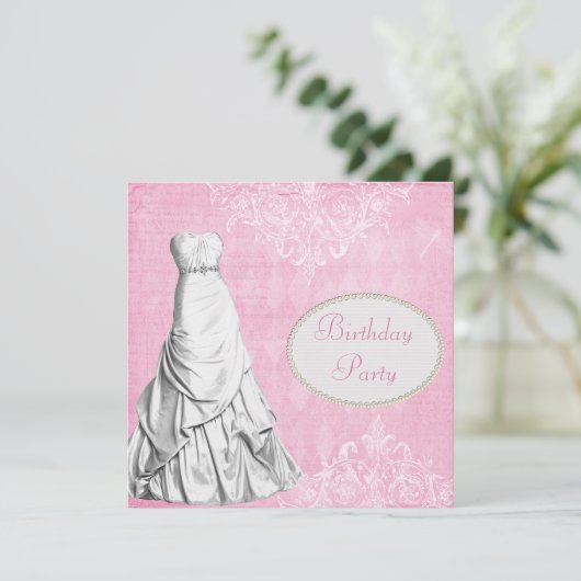 魅力的なガウンのヴィンテージのぼろぼろのシックな誕生会 招待状 (スタンド正面)