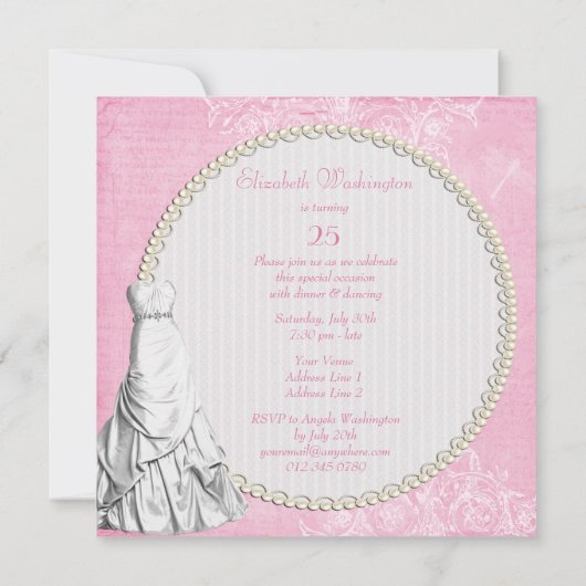 魅力的なガウンのヴィンテージのぼろぼろのシックな誕生会 招待状 (裏面)