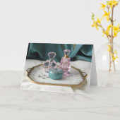 魅力的なガラス香水瓶の挨拶状 カード (黄色い花)