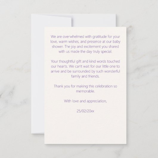 魅力的なガーデンパステル蝶の赤ちゃんシャワー サンキューカード (裏面)