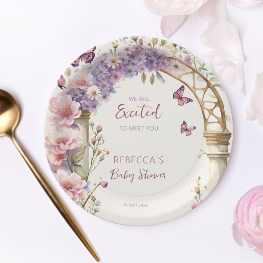 魅力的なガーデンパステル蝶の赤ちゃんシャワー ペーパープレート