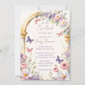 魅力的なガーデンパステル蝶の赤ちゃんシャワー 招待状 (正面)