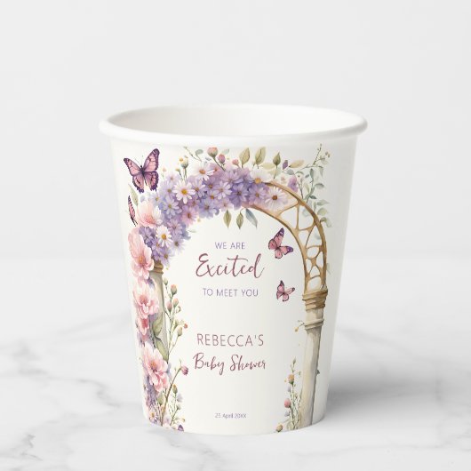 魅力的なガーデンパステル蝶の赤ちゃんシャワー 紙コップ (正面)