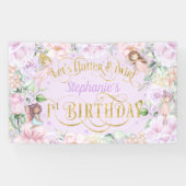 魅力的なガーデンフェアリー、1歳の誕生日の背景Bann 横断幕 (横)