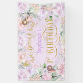 魅力的なガーデンフェアリー、1歳の誕生日の背景Bann 横断幕 (縦)