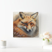 魅力的なキツネ スクエア壁時計 (ホーム)