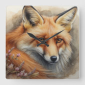 魅力的なキツネ スクエア壁時計 (正面)