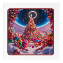 魅力的なキャンディランドクリスマスツリーのウォールアート
