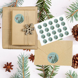 魅力的なクリスマスツリーのソフト雪だるま写真 ラウンドシール