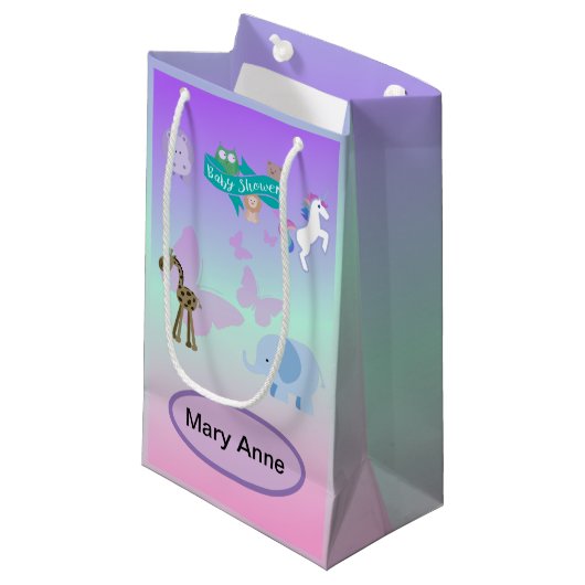 魅力的なクリッターパレード赤ちゃんシャワーピンク紫 スモールペーパーバッグ (正面アングル)