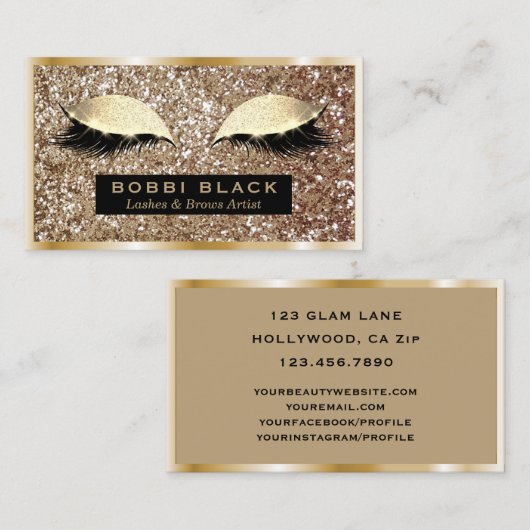 魅力的なグリッターのまつげ延長メーキャップアーティスト 名刺 (正面/裏面)