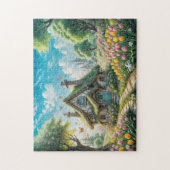 魅力的なコテージとチューリップガーデン ジグソーパズル (縦)