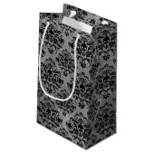 魅力的なゴシックの小型スカルのダマスク織パターン黒の灰色 スモールペーパーバッグ (裏面アングル)