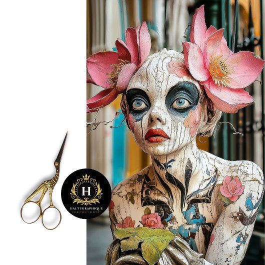 魅力的なゴシックガーゴイルフローラクラウンデコパージュ 薄葉紙