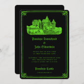 魅力的なゴシック様式の城ネオングリーンブラック結婚ズ 招待状 (正面/裏面)