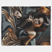 魅力的なゴシック風のエレガンス – ラグジュアリーブラック&金ゴールド フリースブランケット (正面(横))