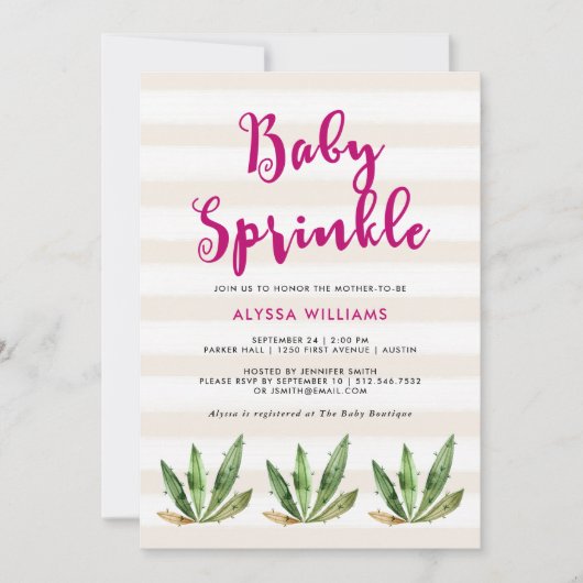 魅力的なサボテン|の砂漠のストライプなベビーは振りかけます 招待状 (正面)