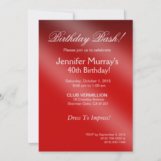 魅力的なシマウマの爆弾第40の誕生日|の赤 招待状 (裏面)