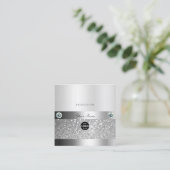 魅力的なシマーリーシルバースパークルグリッターとロゴ スクエア名刺 (スタンド正面)