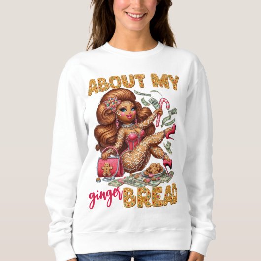 魅力的なジンジャーブレッドガールピンクのクリスマス スウェットシャツ (正面)